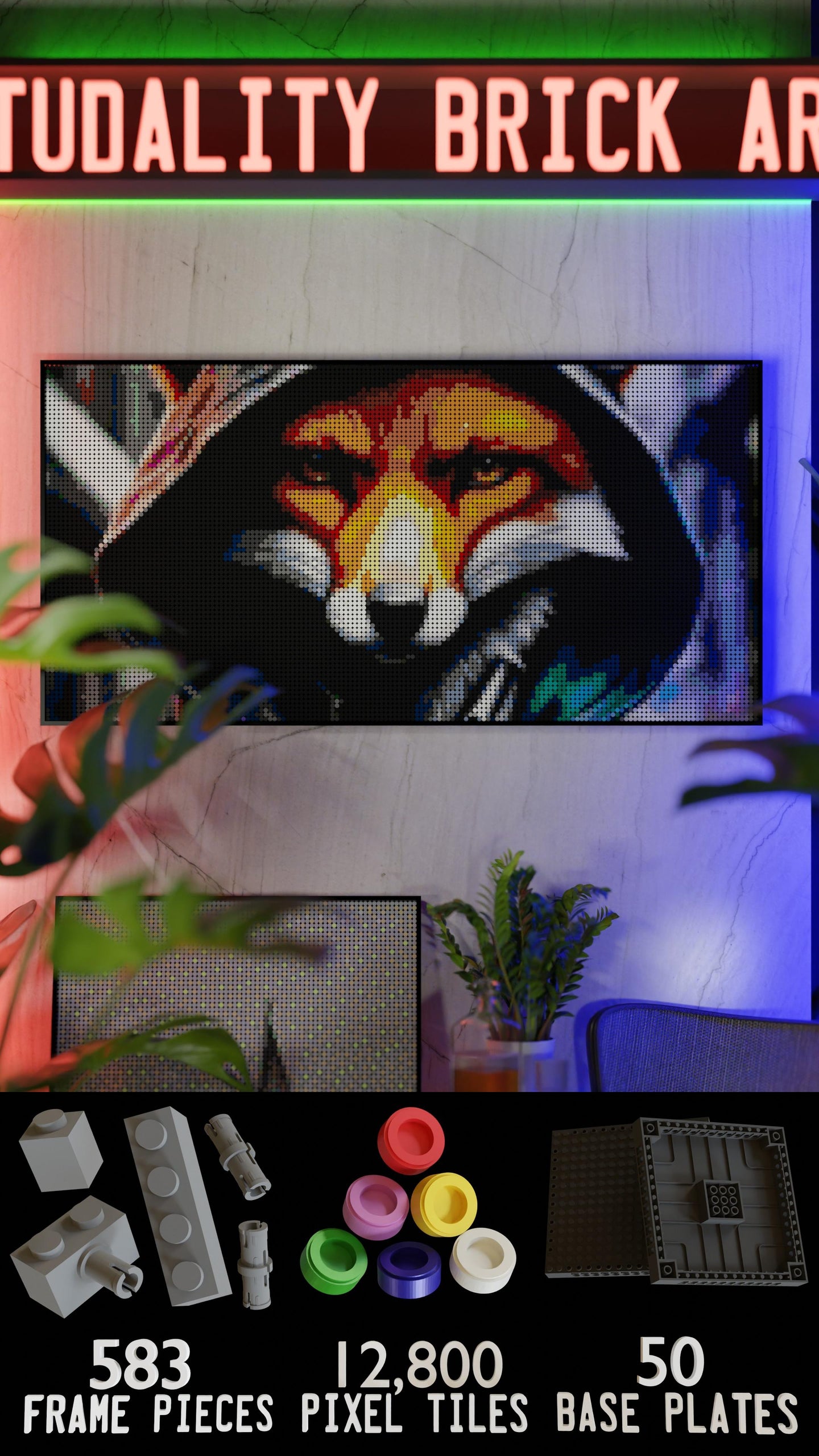 Fok-C LEGO® Style mosaic wall art made from colorful plastic bricks